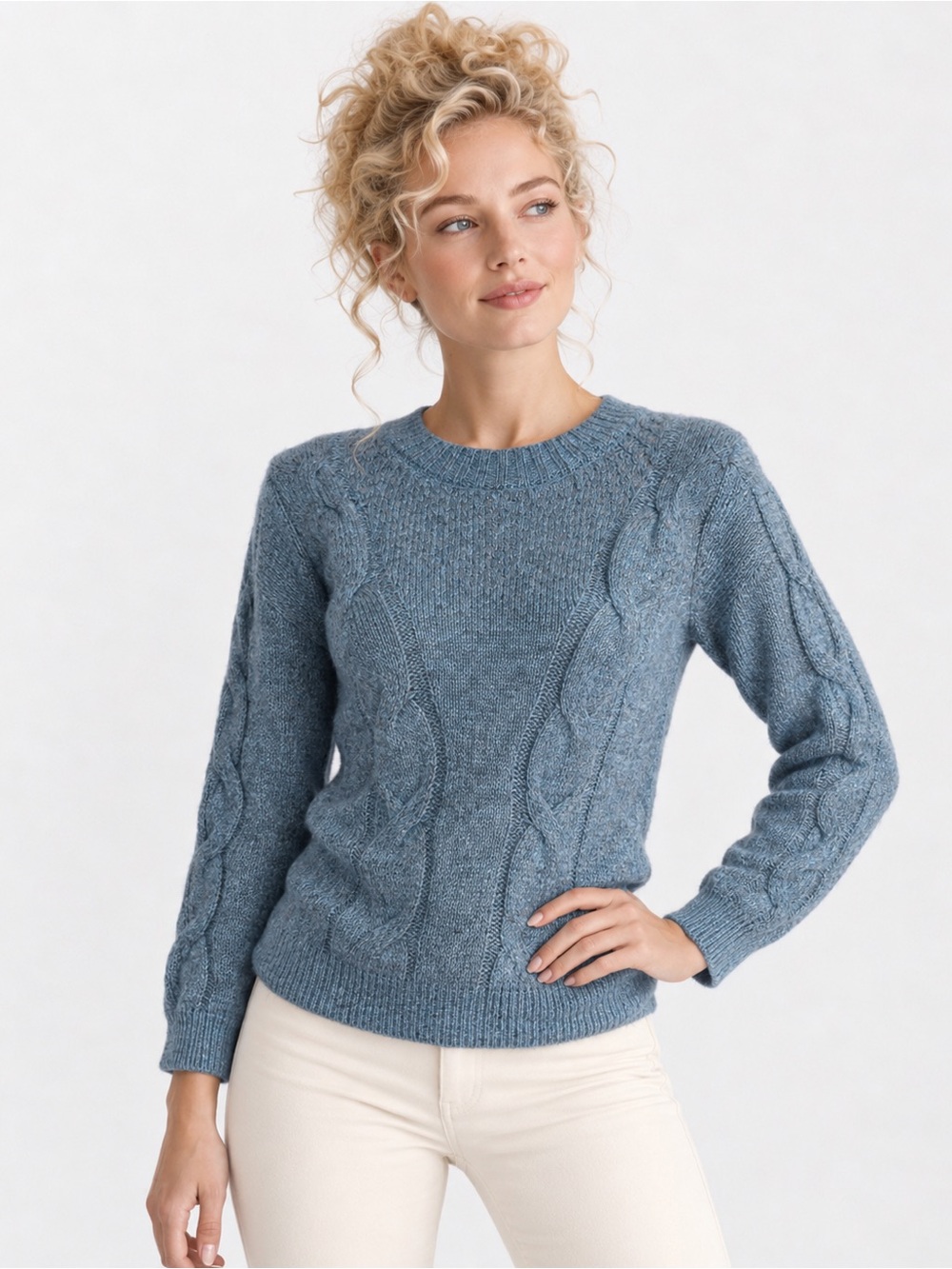 LC Lauren Conrad Teal Cable Knit Braided Sleeve Pullover Sweater Size XS NWT